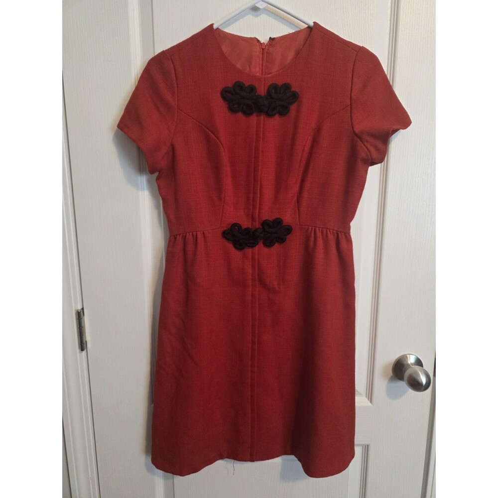 Ayres Unlimited Vintage 70's Red Dress Black Trim Short Sleeve 17" Chest 36" Len